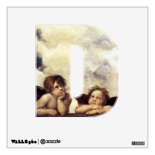 RENAISSANCE ANGEL D LETTER Winged Cherub Monogram Wall Sticker