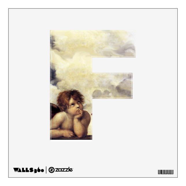 RENAISSANCE ANGEL F LETTER Winged Cherub Monogram Wall Sticker (Front)