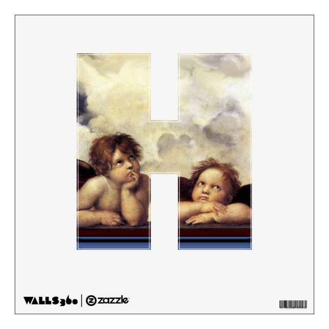 RENAISSANCE ANGEL H LETTER Winged Cherub Monogram Wall Sticker (Front)
