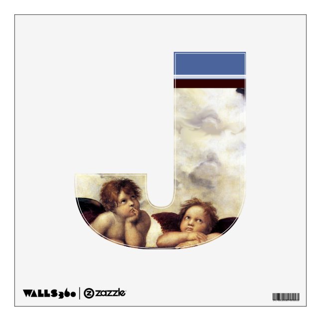 RENAISSANCE ANGEL J LETTER Winged Cherub Monogram Wall Decal (Front)