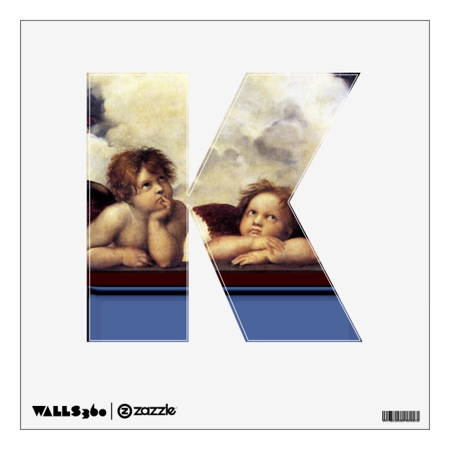 RENAISSANCE ANGEL K LETTER Winged Cherub Monogram Wall Sticker (Front)