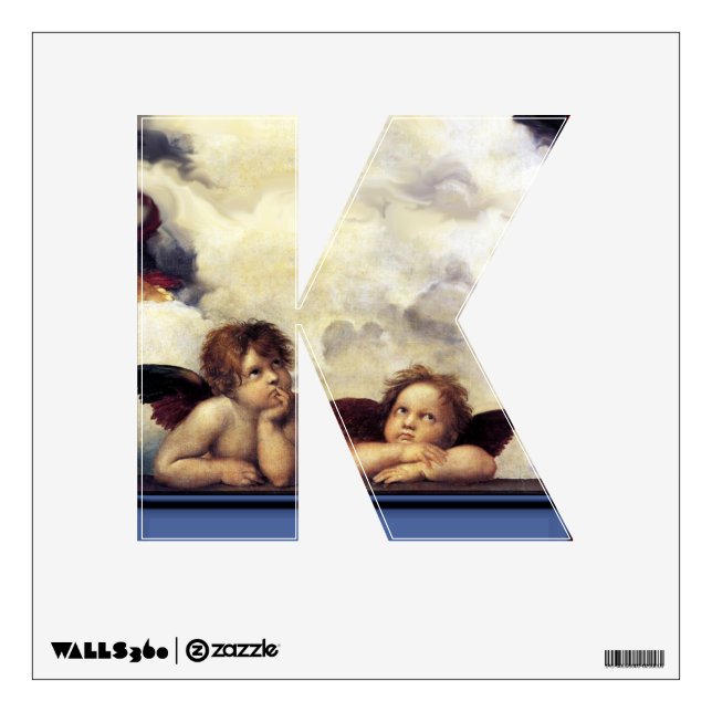 RENAISSANCE ANGEL K LETTER Winged Cherub Monogram Wall Sticker (Front)