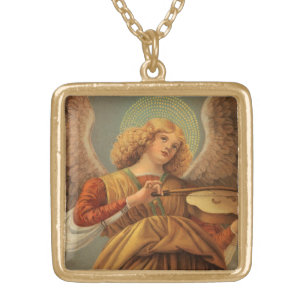 Renaissance Angel Playing Violin Melozzo da Forli Gold Plated Necklace