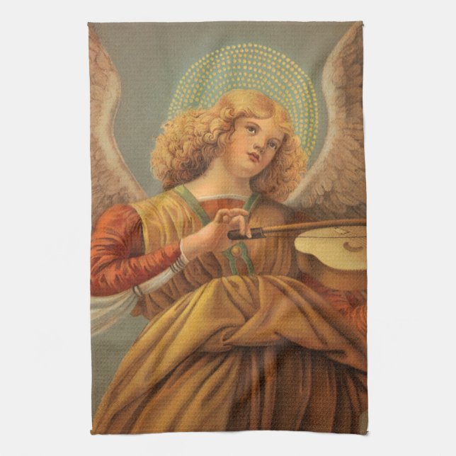 Renaissance Angel Playing Violin Melozzo da Forli Kitchen Towel (Vertical)
