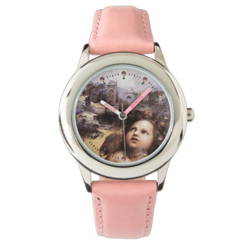 RENAISSANCE ANGEL WITH LANDSCAPE Pink Gemstones Watch