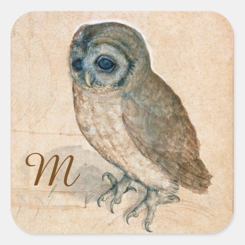 RENAISSANCE ANIMAL DRAWINGS THE OWL Monogram Square Sticker