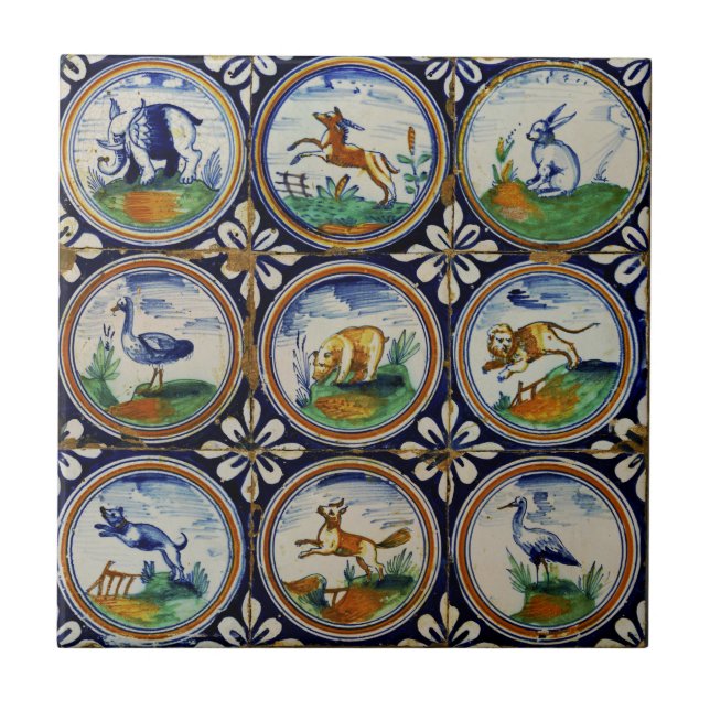 Renaissance Animals Netherlands Earthenware Ceramic Tile (Front)
