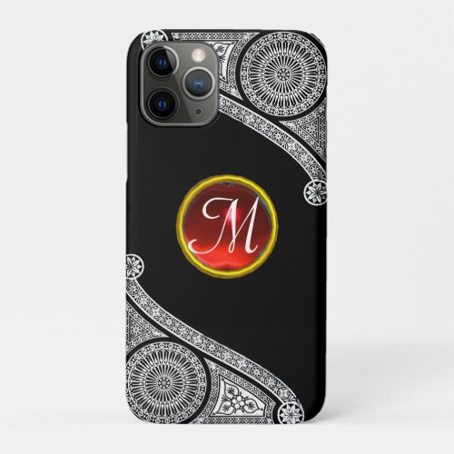 RENAISSANCE ARCHITECT Black White Red Gem Monogram iPhone 11 Pro Case