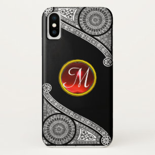 RENAISSANCE ARCHITECT Black White Red Gem Monogram iPhone X Case