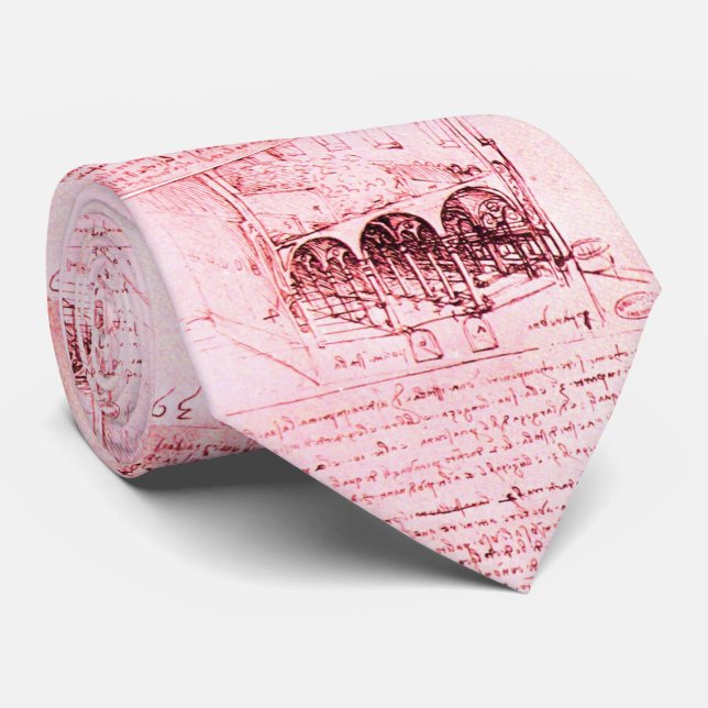 RENAISSANCE ARCHITECTURAL DRAWING by Leonardo Pink Neck Tie (Rolled)