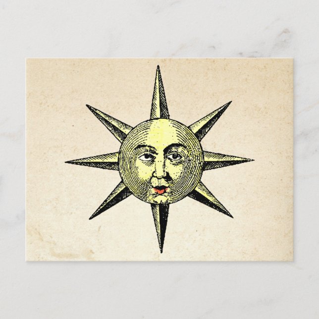 Renaissance Astronomy - Sun Face Hand Colored Postcard (Front)