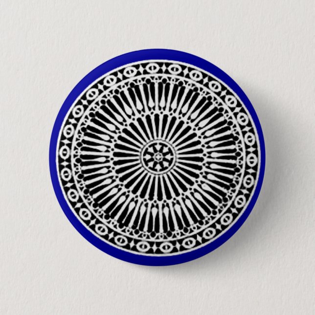 RENAISSANCE Black White Blue Architectural Decor Pinback Button (Front)