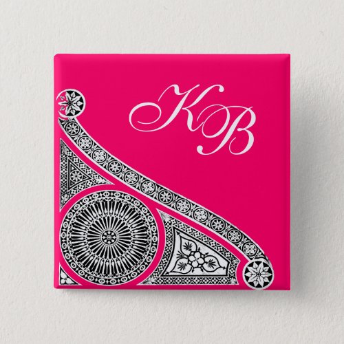 RENAISSANCE Black White Pink Architecture Monogram Pinback Button