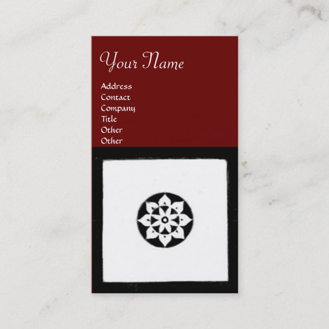 RENAISSANCE Black White Red Geometric Floral Business Card (Front)