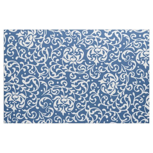 Renaissance Blue and White Floral Damask Fabric