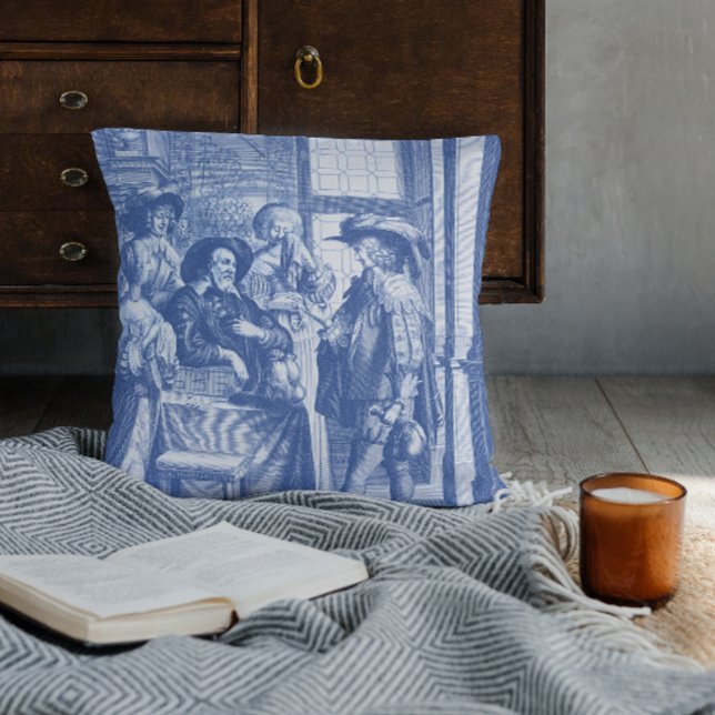 Renaissance Blue Toile The Prodigal Son Throw Pillow (Creator Uploaded)