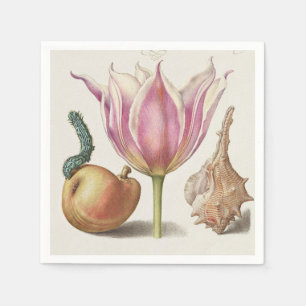 Renaissance Calligraphy Art Pink Tulip and Pear Napkins