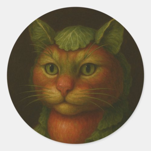 Renaissance Cat Portrait Classic Round Sticker