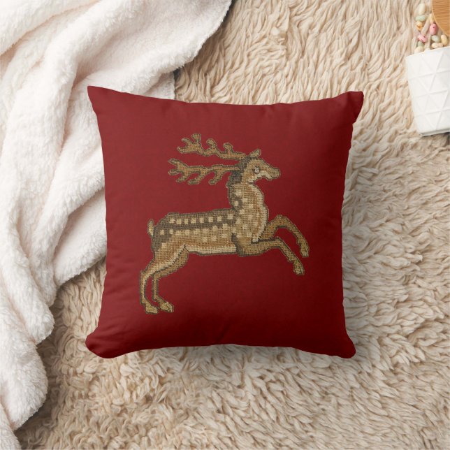 Renaissance Deer on Red Throw Pillow (Blanket)