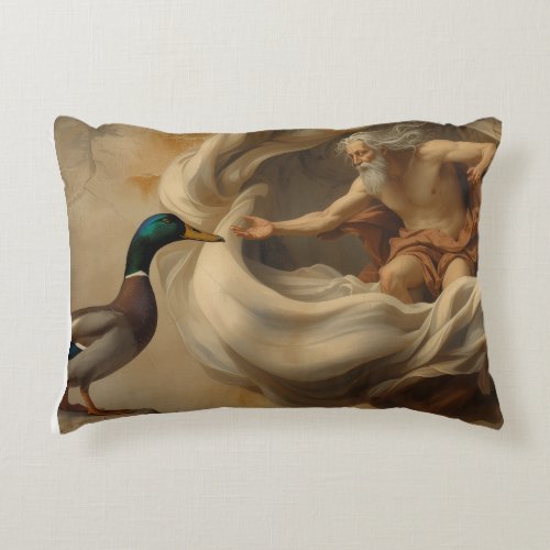Renaissance Duck Parody Art – Funny Duck Reaching  Accent Pillow