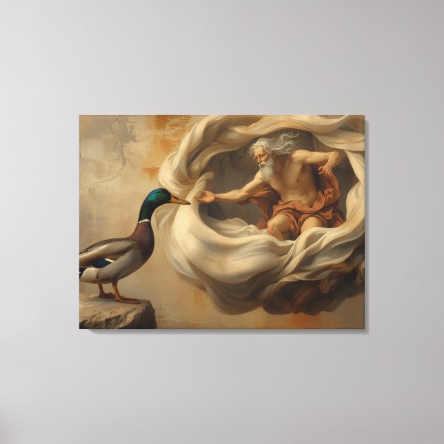Renaissance Duck Parody Art – Funny Duck Reaching  Canvas Print (Front)
