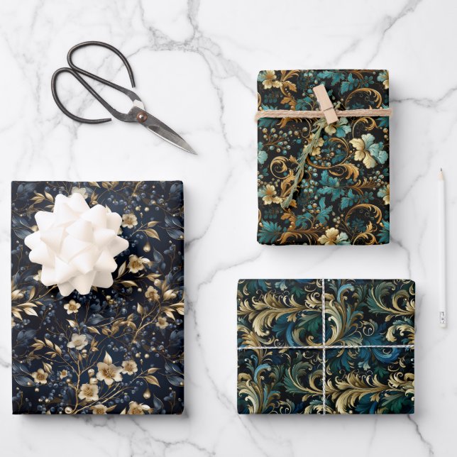 Renaissance Elegance: Vintage Pattern Design Wrapping Paper Sheets (Front)
