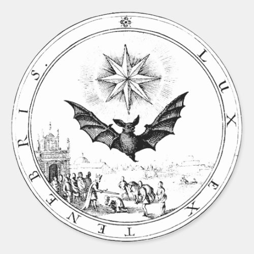 Renaissance Emblem Bat and Candle Classic Round Sticker