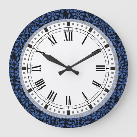 Renaissance Floral Dark Blue Large Clock
