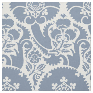 Renaissance Floral - Soft Blue on White Fabric