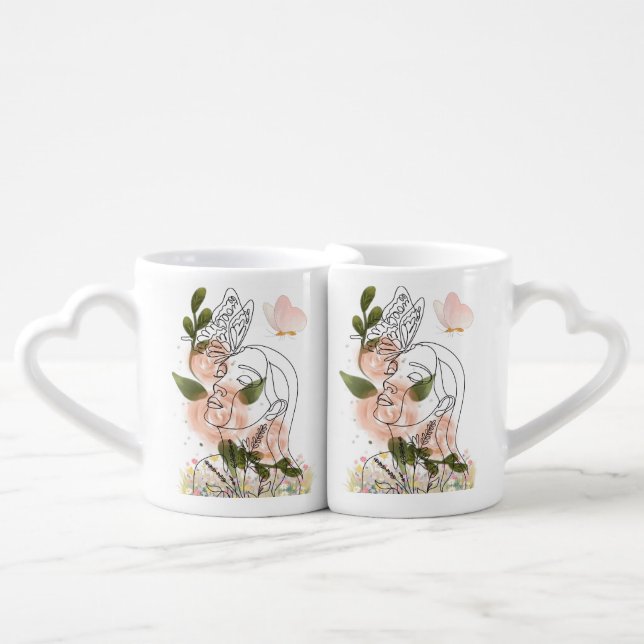 Renaissance florale – visage & papillon coffee mug set (Front Nesting)