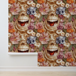 Renaissance Flowered Skull Dental Clinic Decor Wallpaper
