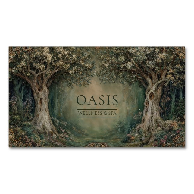 Renaissance Forest Art Nouveau Ancient Tree Business Card Magnet (Front)