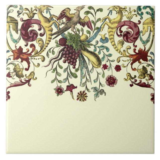 Renaissance Fruit & Floral Frieze Pattern repro  Ceramic Tile (Front)
