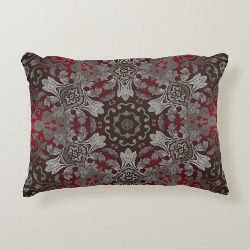 renaissance gothic metallic red and black mandala accent pillow