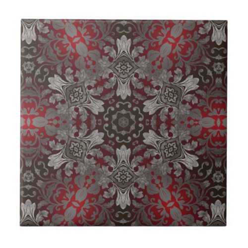 renaissance gothic metallic red and black mandala ceramic tile