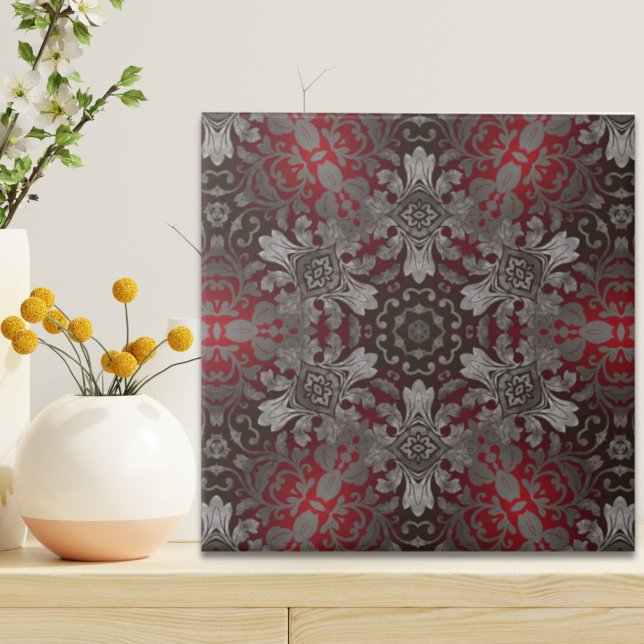 renaissance gothic metallic red and black mandala ceramic tile (renaissance gothic metallic red and black mandala ceramic tile)