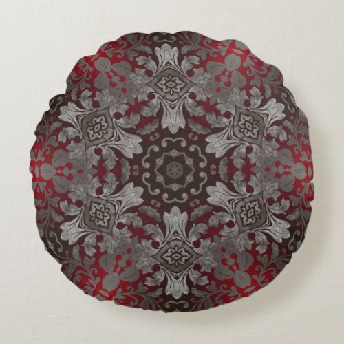 renaissance gothic metallic red and black mandala round pillow