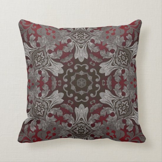 renaissance gothic metallic red and black mandala throw pillow