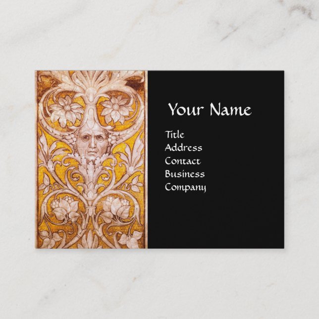 RENAISSANCE GROTESQUE FACE, BLACK GOLD Metallic Business Card (Front)