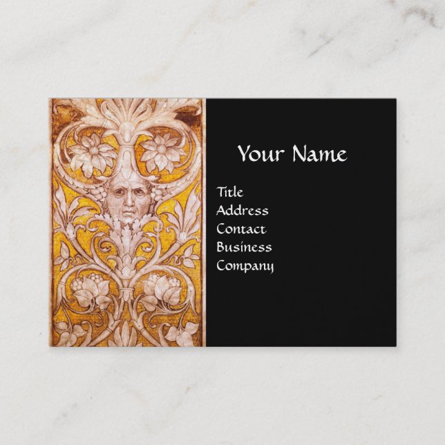 RENAISSANCE GROTESQUE FACE,BLACK GOLD White Pearl Business Card (Front)