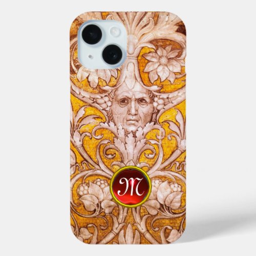 RENAISSANCE GROTESQUE FACE  GOLD FLORAL MONOGRAM iPhone 15 CASE