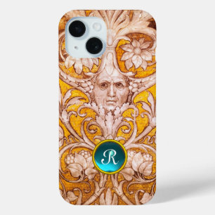 RENAISSANCE GROTESQUE FACE , GOLD FLORAL MONOGRAM iPhone 15 CASE