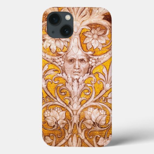 RENAISSANCE GROTESQUE FACE WITH GOLD WHITE FLORAL iPhone 13 CASE