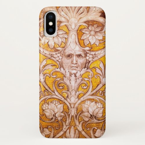 RENAISSANCE GROTESQUE FACE WITH GOLD WHITE FLORAL iPhone X CASE