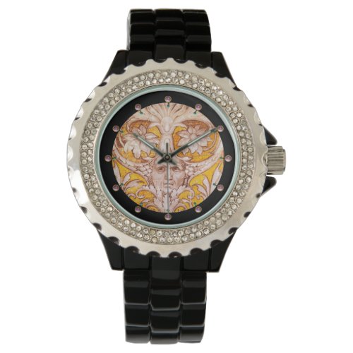 RENAISSANCE GROTESQUE FACE WITH GOLD WHITE FLORAL WATCH