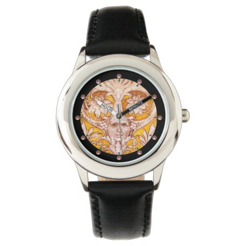 RENAISSANCE GROTESQUE FACE WITH GOLD WHITE FLORAL WATCH