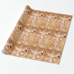 RENAISSANCE GROTESQUE FACE WITH GOLD WHITE FLORAL WRAPPING PAPER