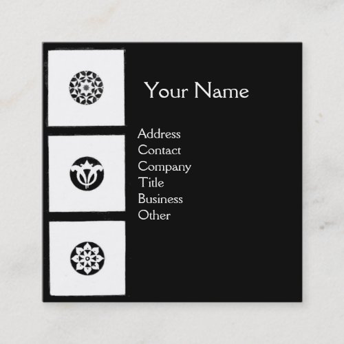 RENAISSANCE HARMONY Black White Geometric Floral Square Business Card