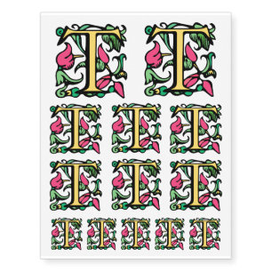 Renaissance illuminated Letter T Monogram Temporary Tattoos