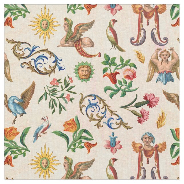 Renaissance Italian Birds Mythological Creatures Fabric (Close Up)